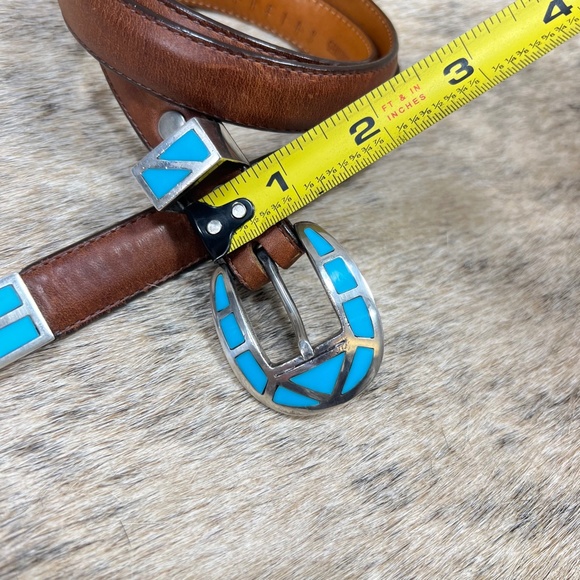 Vintage Pat Areias Sterling Silver Inlayed Turquoise Belt Buckle Set - Picture 4 of 7